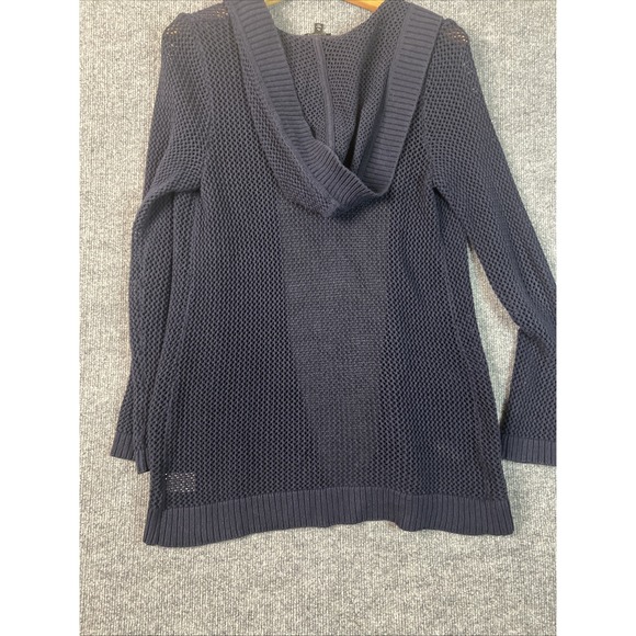 Talbots Petite Meduim Cardigan Navy Blue100% Cotton Open Weave Mesh Knit Pockets - Picture 5 of 8